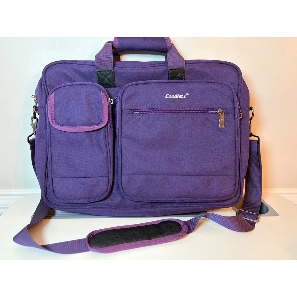 CoolBell Laptop Messenger Bag Unisex Large Purple Multi-Pocket Padded Briefcase